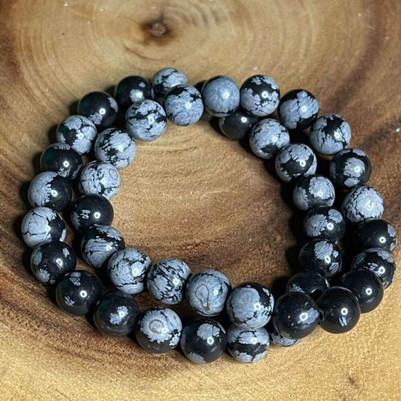 Snowflake obsidian 8mm stretch bracelet beaded bracelet 7” stretch crystal heali - Picture 2 of 6
